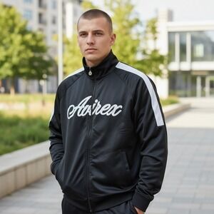 Vintage Avirex Men's Black White Track Jacket Full Zip Athletic Size 3XL NEW